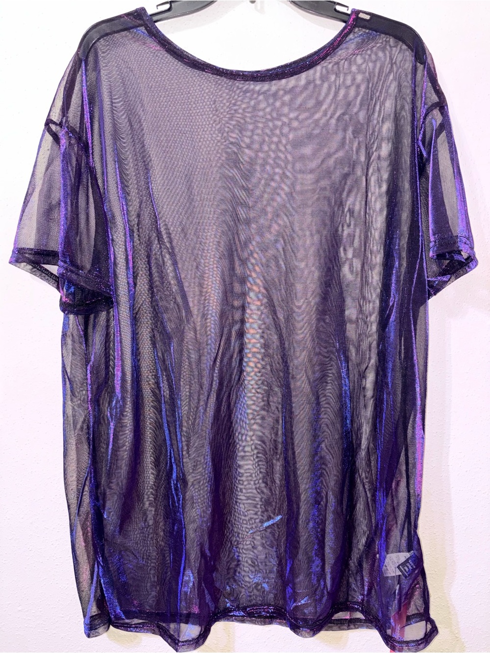 Over sized Sheer Mesh Short-Sleeve Shirt - Purple